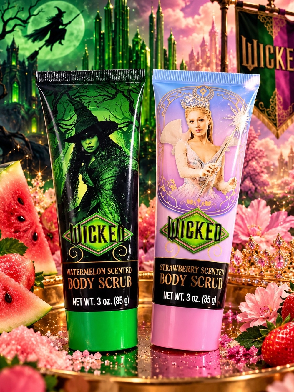 Wicked Watermelon & Strawberry Scented Body Scrub Duo - Green & Pink